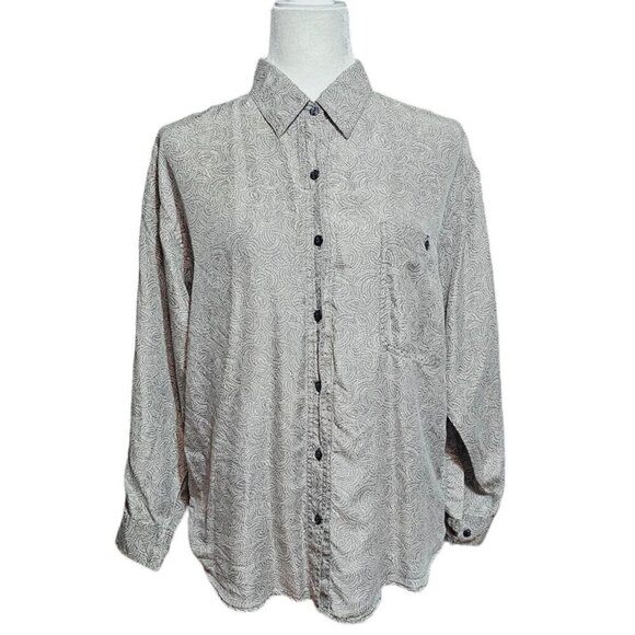 Whistle Tops - Vintage Whistle gray & white silk button down long sleeve western blouse size S